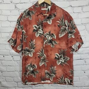 Moda Campia Hawaiian Shirt Mens M Medium Floral Gray Orange